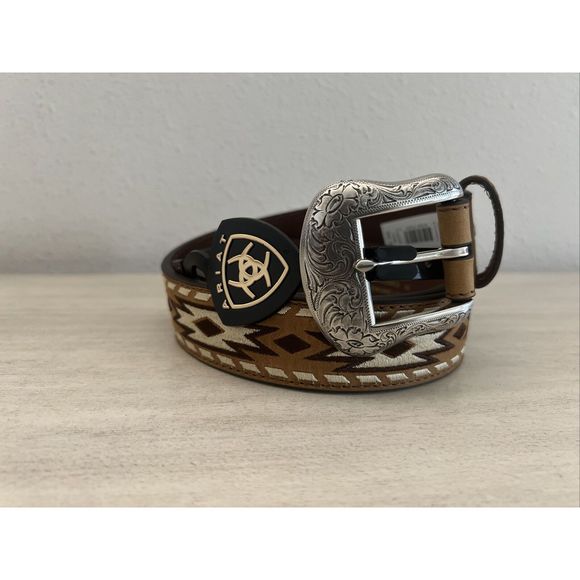 Ariat A1039802 Mens Sz 36 Lt Brown Embroidered Aztec Print Leather Belt - Picture 2 of 8